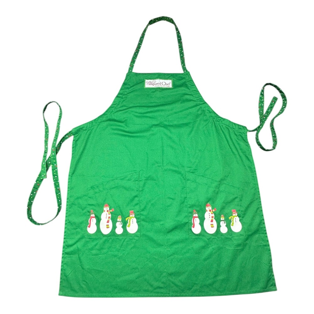 Rare Pampered Chef Consultant Christmas Snowman Apron Green 2009 Holiday